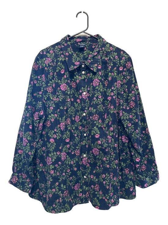 Vintage Tops - Vintage Y2K Basic Editions 100% Cotton Button-Down Shirt w/ Floral Pattern 2X